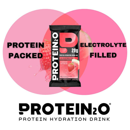 Protein2o 20g Molkenproteinisolat klares Proteinpulver, 360 mg Elektrolyte, Vitamine B5 & B6, Zuckerfrei, Erdbeer-Wassermelone, 8er-Pack