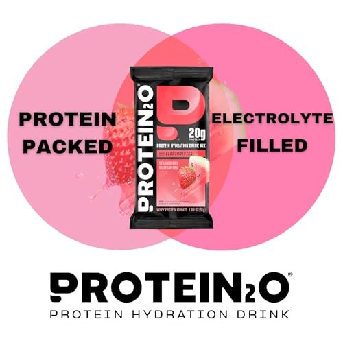 Protein2o 20g Molkenproteinisolat klares Proteinpulver, 360 mg Elektrolyte, Vitamine B5 & B6, Zuckerfrei, Erdbeer-Wassermelone, 8er-Pack