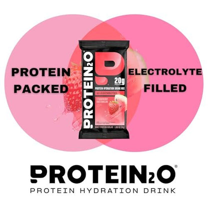 Protein2o 20g Molkenproteinisolat klares Proteinpulver, 360 mg Elektrolyte, Vitamine B5 & B6, Zuckerfrei, Erdbeer-Wassermelone, 8er-Pack
