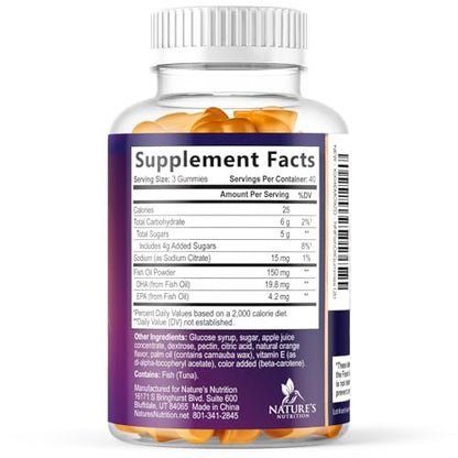 Omega 3 Fischöl Gummibärchen - 3-fache Stärke Herzgesundheit - Hochabsorbierendes Omega 3 Fischöl mit DHA & EPA - Gelenk- & Gehirnunterstützung für Erwachsene - Leckerer Orangen-Geschmack - 120 Gummibärchen