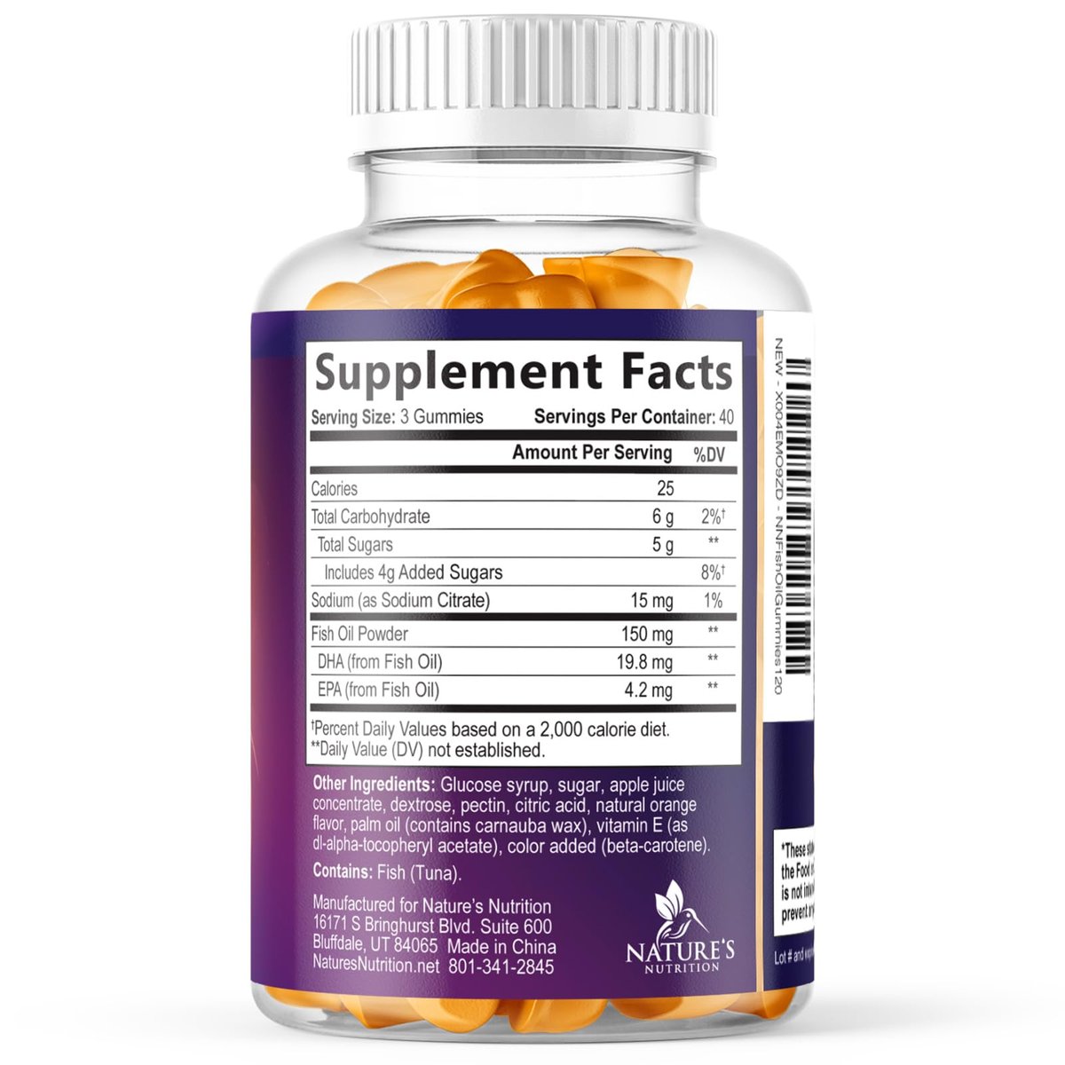Omega 3 Fischöl Gummibärchen - 3-fache Stärke Herzgesundheit - Hochabsorbierendes Omega 3 Fischöl mit DHA & EPA - Gelenk- & Gehirnunterstützung für Erwachsene - Leckerer Orangen-Geschmack - 120 Gummibärchen