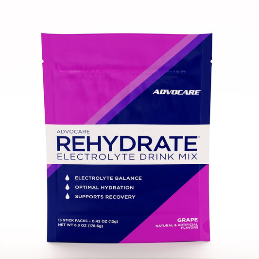 AdvoCare Rehydrate - Elektrolytgetränkepulver mit Magnesium, Natrium, Kalium & Calcium - Antioxidantien & Aminosäuren - Hydration & Erholung - Traube, 15 Stickpacks (6,3 oz)