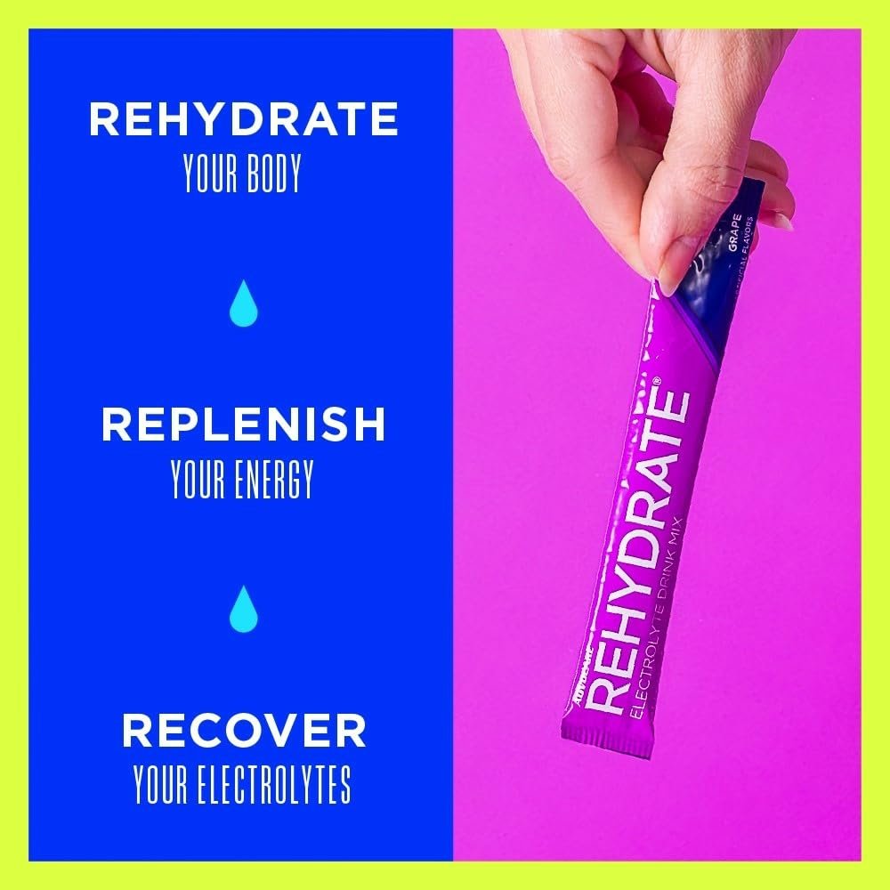 AdvoCare Rehydrate - Elektrolytgetränkepulver mit Magnesium, Natrium, Kalium & Calcium - Antioxidantien & Aminosäuren - Hydration & Erholung - Traube, 15 Stickpacks (6,3 oz)