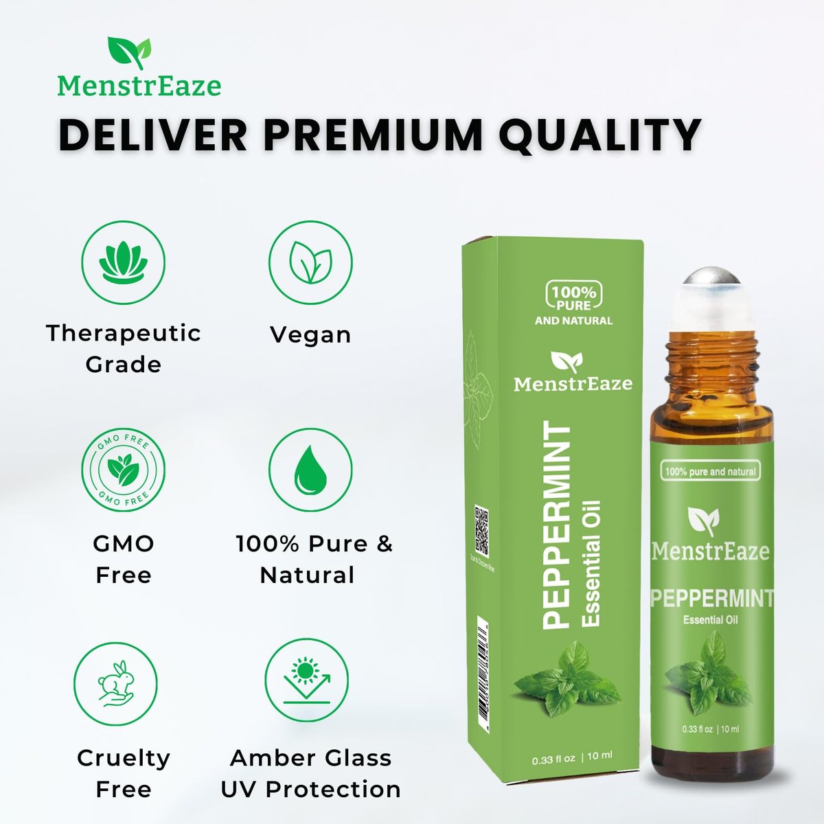 Pfefferminzöl Roll-On, Migräne & Kopfschmerz Linderung, Hochwirksam, Mentha Piperita, 100% rein natürlich, Erfrischend und beruhigend, Übelkeit Unterstützung, 10 ml
