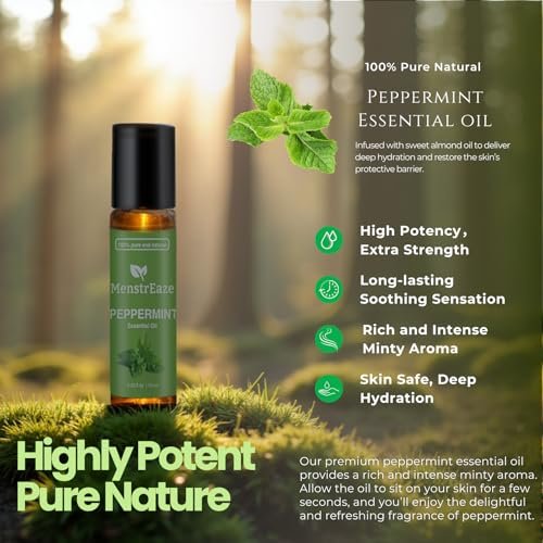 Pfefferminzöl Roll-On, Migräne & Kopfschmerz Linderung, Hochwirksam, Mentha Piperita, 100% rein natürlich, Erfrischend und beruhigend, Übelkeit Unterstützung, 10 ml