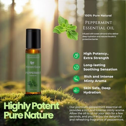 Pfefferminzöl Roll-On, Migräne & Kopfschmerz Linderung, Hochwirksam, Mentha Piperita, 100% rein natürlich, Erfrischend und beruhigend, Übelkeit Unterstützung, 10 ml