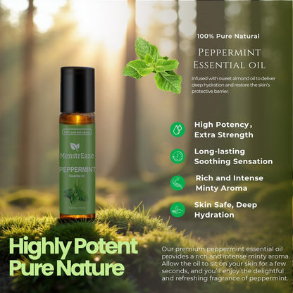 Pfefferminzöl Roll-On, Migräne & Kopfschmerz Linderung, Hochwirksam, Mentha Piperita, 100% rein natürlich, Erfrischend und beruhigend, Übelkeit Unterstützung, 10 ml