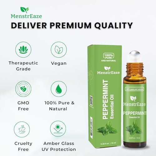 Pfefferminzöl Roll-On, Migräne & Kopfschmerz Linderung, Hochwirksam, Mentha Piperita, 100% rein natürlich, Erfrischend und beruhigend, Übelkeit Unterstützung, 10 ml