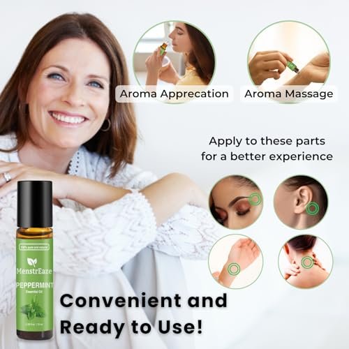 Pfefferminzöl Roll-On, Migräne & Kopfschmerz Linderung, Hochwirksam, Mentha Piperita, 100% rein natürlich, Erfrischend und beruhigend, Übelkeit Unterstützung, 10 ml