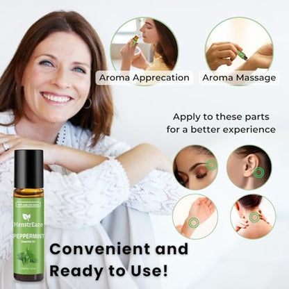 Pfefferminzöl Roll-On, Migräne & Kopfschmerz Linderung, Hochwirksam, Mentha Piperita, 100% rein natürlich, Erfrischend und beruhigend, Übelkeit Unterstützung, 10 ml