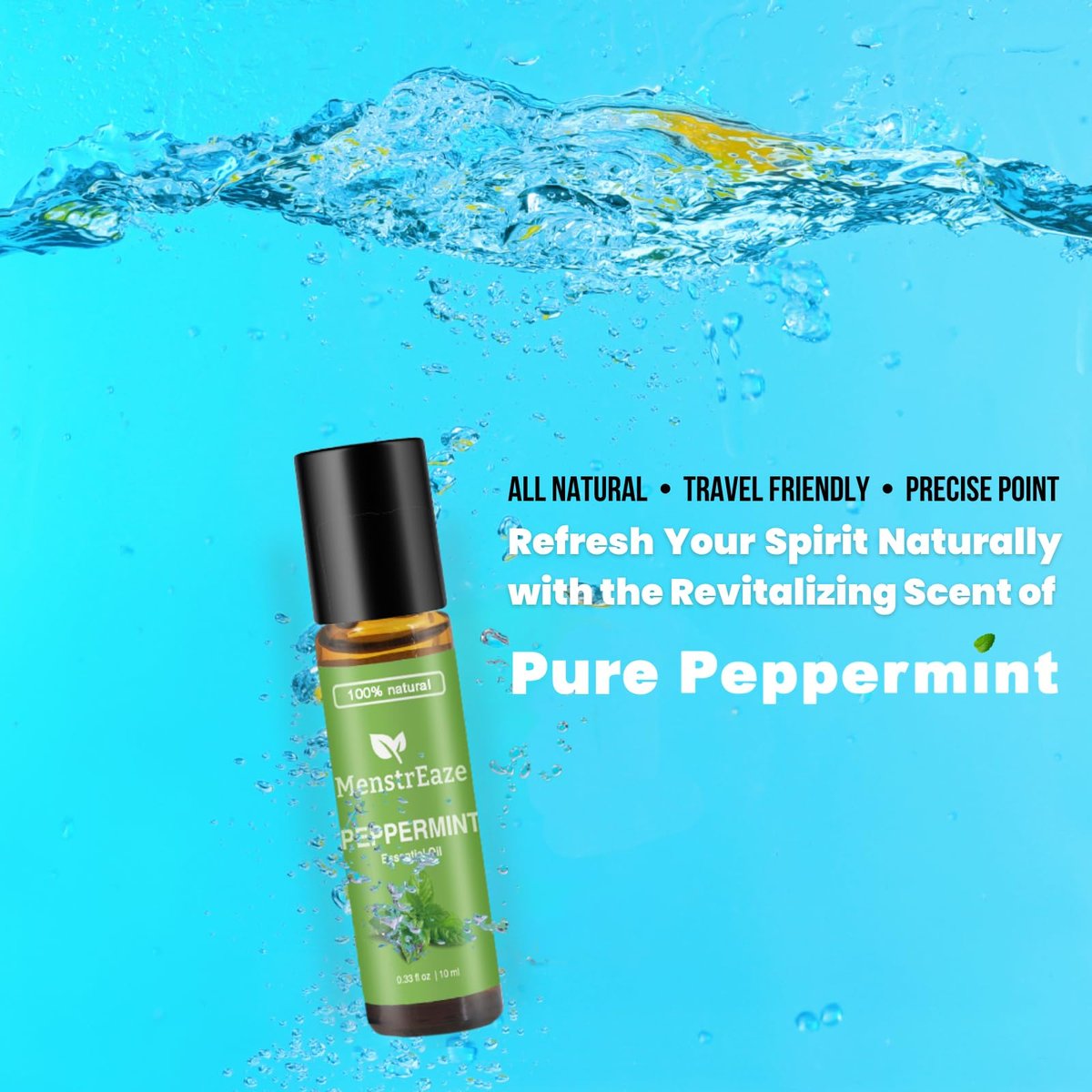 Pfefferminzöl Roll-On, Migräne & Kopfschmerz Linderung, Hochwirksam, Mentha Piperita, 100% rein natürlich, Erfrischend und beruhigend, Übelkeit Unterstützung, 10 ml
