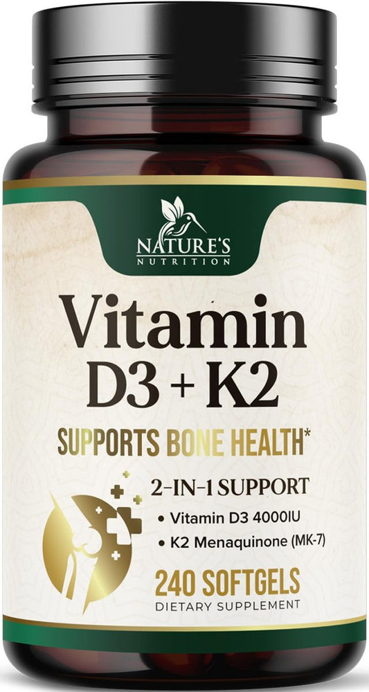 Vitamin D3 4000 IE 100 mcg pro Portion - Extra starke Vitamine D K2 2-in-1 für Knochen-, Herz- und Muskelfunktion - Immununterstützung & Kalziumaufnahme mit Olivenöl - Non-GMO in den USA abgefüllt - 240 Weichkapseln