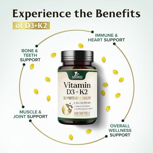 Vitamin D3 4000 IE 100 mcg pro Portion - Extra starke Vitamine D K2 2-in-1 für Knochen-, Herz- und Muskelfunktion - Immununterstützung & Kalziumaufnahme mit Olivenöl - Non-GMO in den USA abgefüllt - 240 Weichkapseln