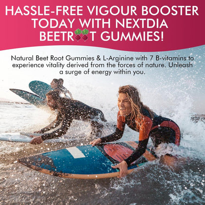 Rote Bete Gummibärchen mit L-Arginin & Vitamin B-Komplex – Zuckerfreie Nitric Oxide Gummies für Energie & Durchblutung, 60 Stück