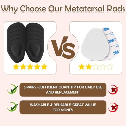 Shynek 10er-Pack Metatarsal-Pads für den Fußballen – Weiche Gel-Fußpolster, selbstklebend, wiederverwendbar, lindert Schmerzen bei Morton-Neurom, für Damen und Herren (Schwarz)