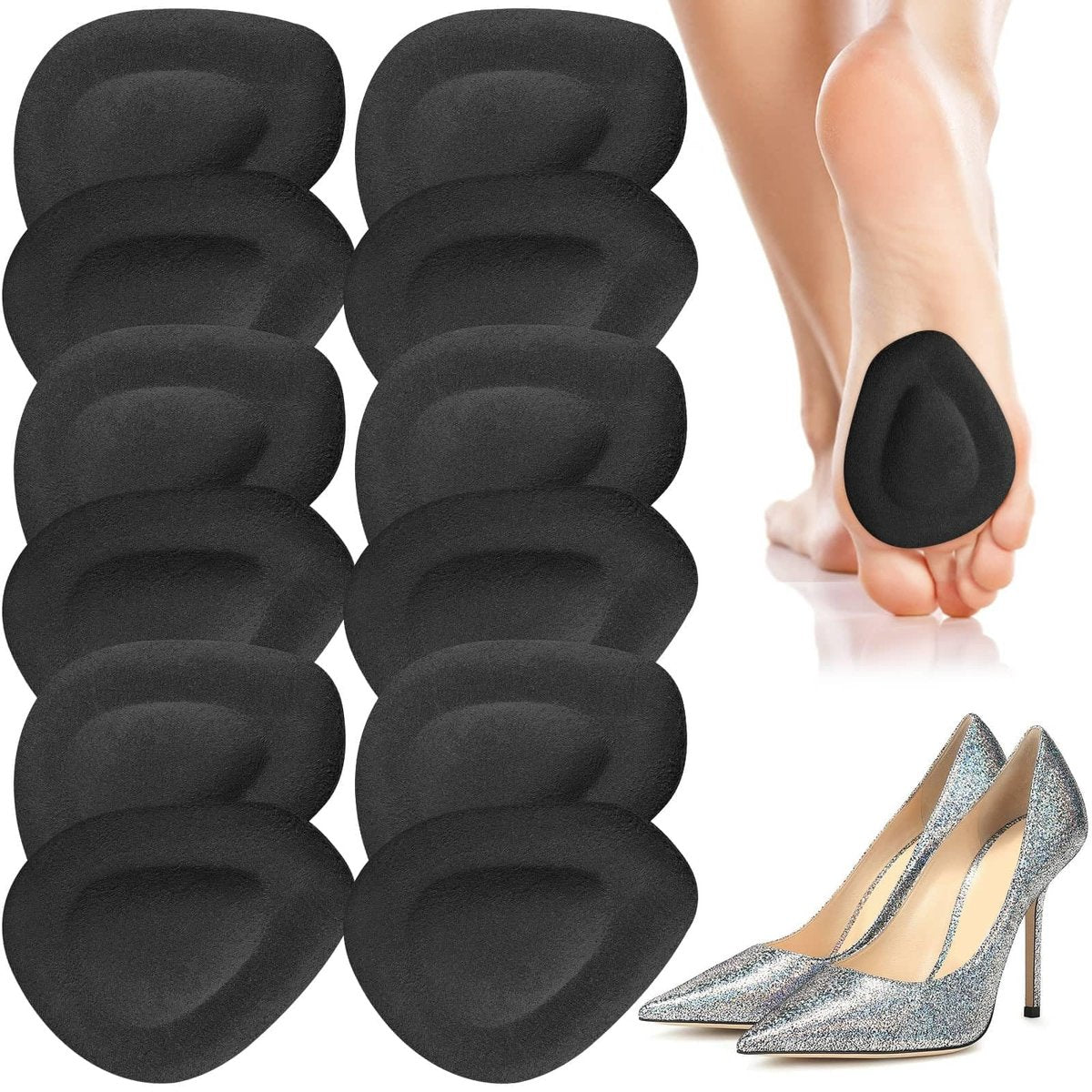 Shynek 10er-Pack Metatarsal-Pads für den Fußballen – Weiche Gel-Fußpolster, selbstklebend, wiederverwendbar, lindert Schmerzen bei Morton-Neurom, für Damen und Herren (Schwarz)