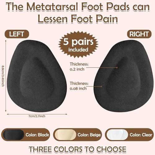 Shynek 10er-Pack Metatarsal-Pads für den Fußballen – Weiche Gel-Fußpolster, selbstklebend, wiederverwendbar, lindert Schmerzen bei Morton-Neurom, für Damen und Herren (Schwarz)