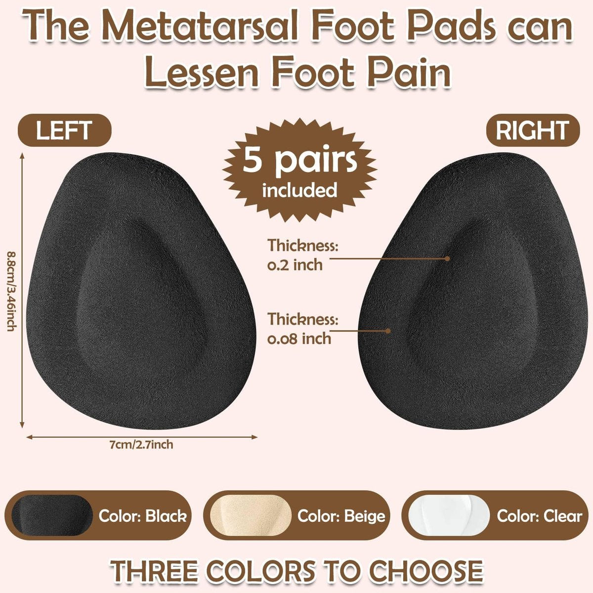 Shynek 10er-Pack Metatarsal-Pads für den Fußballen – Weiche Gel-Fußpolster, selbstklebend, wiederverwendbar, lindert Schmerzen bei Morton-Neurom, für Damen und Herren (Schwarz)