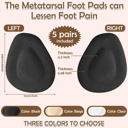 Shynek 10er-Pack Metatarsal-Pads für den Fußballen – Weiche Gel-Fußpolster, selbstklebend, wiederverwendbar, lindert Schmerzen bei Morton-Neurom, für Damen und Herren (Schwarz)