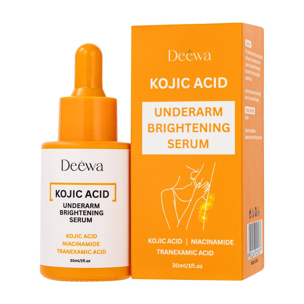 Kojic Underarm Brightening Serum mit Niacinamid für Ellenbogen, Knie, Intimbereich, Achseln, Dunkle Flecken Korrektor, Pflegendes Straffendes Tägliches Hautpflegeserum, Parabenfrei, Vegan