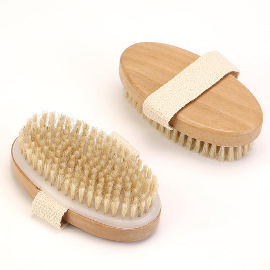 2er-Set natürliche Borstenbürste, Peelingbürste für Körper, Trockenbürsten und Nassbürsten, Lymphdrainage, Durchblutung, Tiefenpeeling für glatte Haut