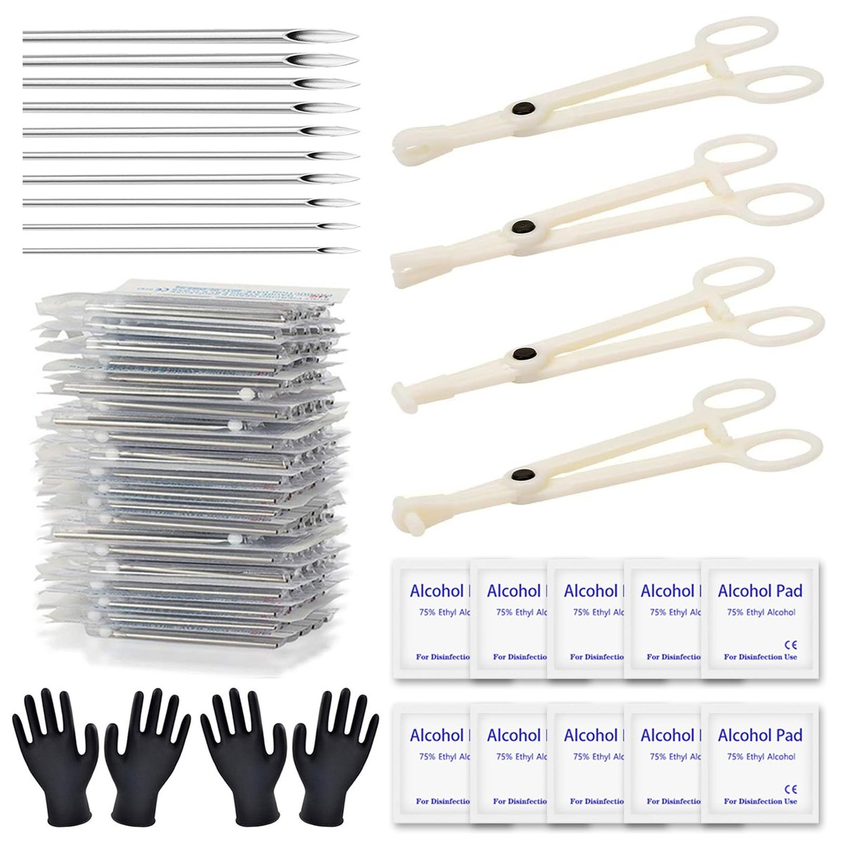 Rayyl Körperpiercing-Werkzeugset – 42-teiliges Piercing-Set mit 12G 14G 16G 18G 20G Piercingnadeln, Piercingzangen und Forceps für Ohr, Nase, Bauchnabel, Zunge, Augenbrauen und andere Körperpiercings