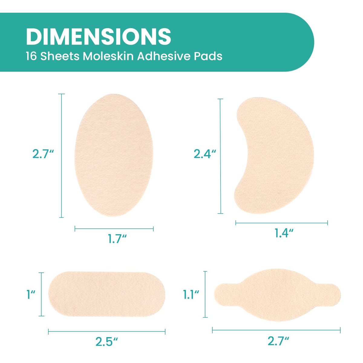 Welnove Moleskin Pflaster für die Füße – Blasenpflaster, Hautschutz für Ferse und Zehen – 16 Blatt in 4 Formen, Beige