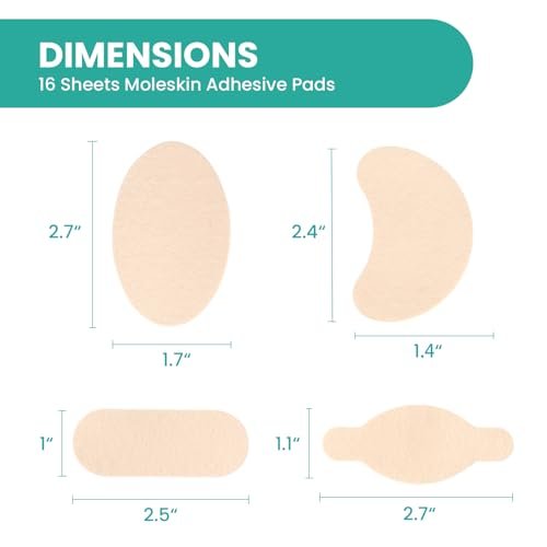 Welnove Moleskin Pflaster für die Füße – Blasenpflaster, Hautschutz für Ferse und Zehen – 16 Blatt in 4 Formen, Beige
