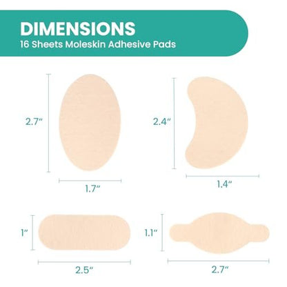 Welnove Moleskin Pflaster für die Füße – Blasenpflaster, Hautschutz für Ferse und Zehen – 16 Blatt in 4 Formen, Beige