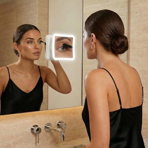 Fancii 20x Vergrößerungsspiegel Make-up-Spiegel mit LED-Lichtern, wiederaufladbar, hohe Vergrößerung | 7-Zoll großer beleuchteter Reisespiegel für Schminktisch und Badezimmer, dimmbar, 3 Lichtmodi, starker Saugnapf, 360° Drehung
