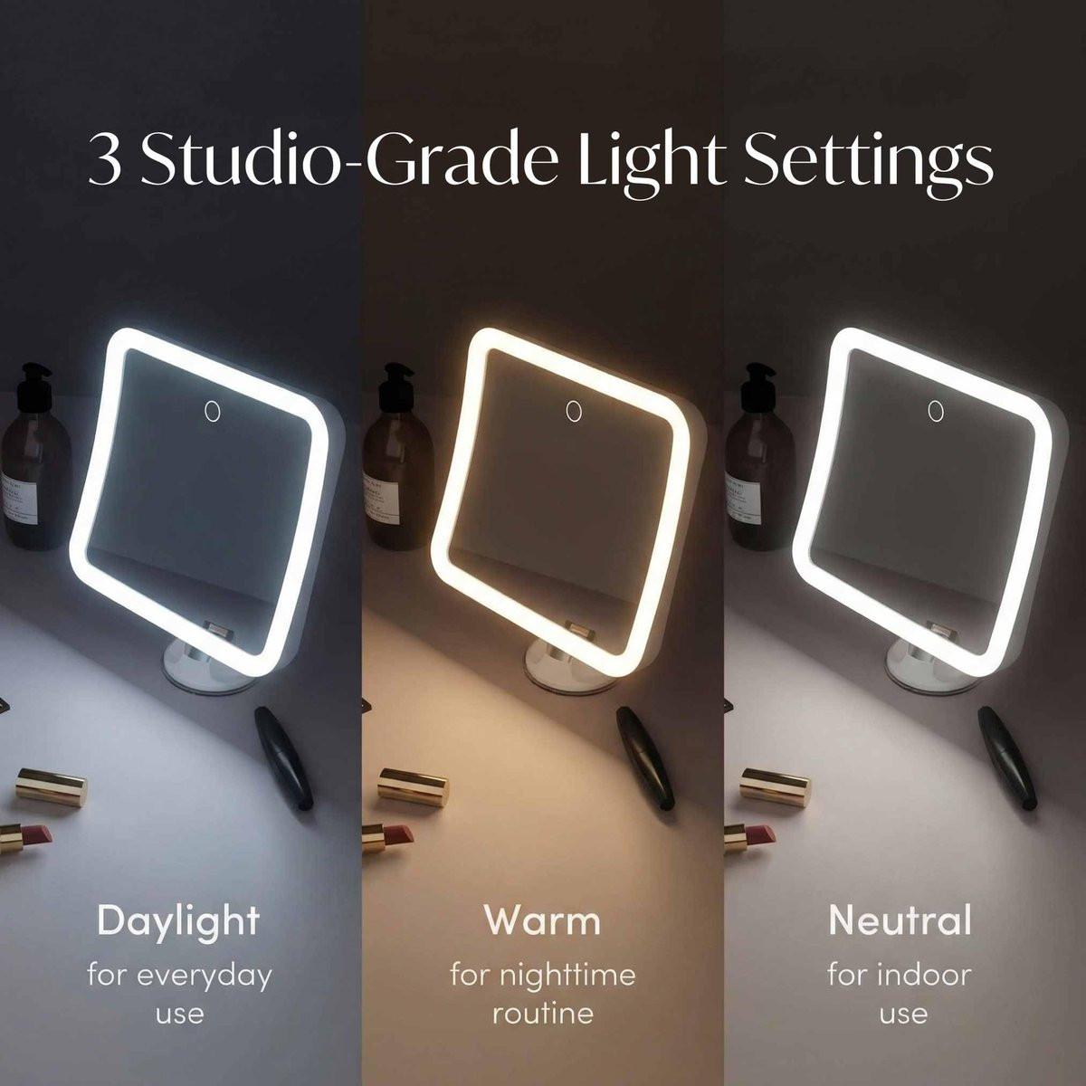 Fancii 20x Vergrößerungsspiegel Make-up-Spiegel mit LED-Lichtern, wiederaufladbar, hohe Vergrößerung | 7-Zoll großer beleuchteter Reisespiegel für Schminktisch und Badezimmer, dimmbar, 3 Lichtmodi, starker Saugnapf, 360° Drehung