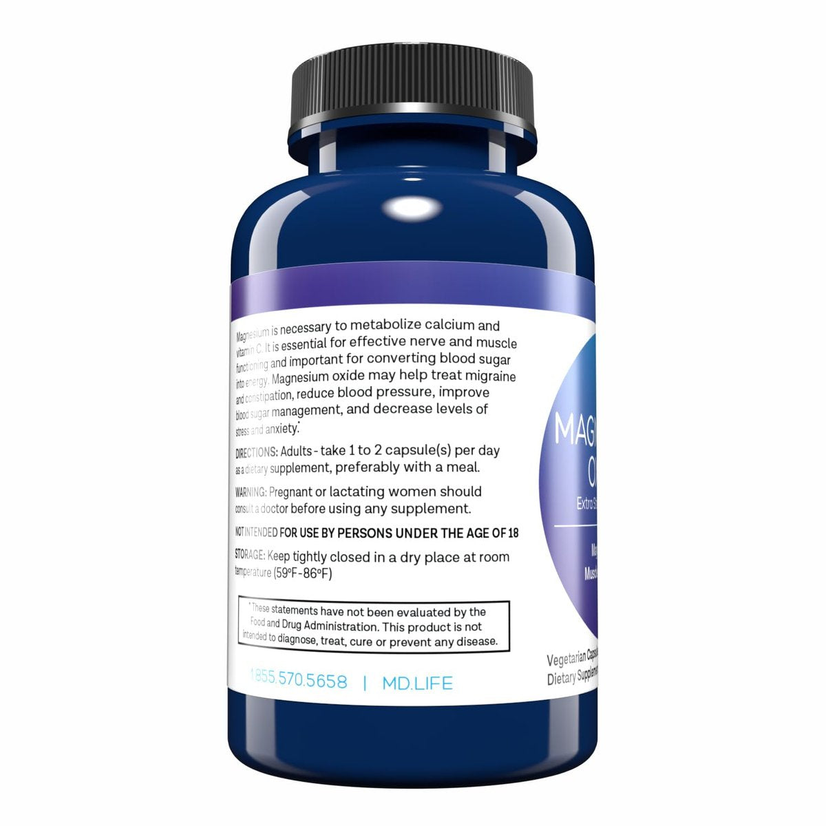 MD. Life Magnesiumoxid 400 mg Kapseln – Hochdosiertes Magnesium für Beinkrämpfe, Schlaf & Gefäßgesundheit – 60 Kapseln – Non-GMO für Frauen