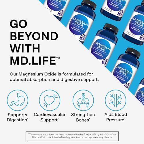 MD. Life Magnesiumoxid 400 mg Kapseln – Hochdosiertes Magnesium für Beinkrämpfe, Schlaf & Gefäßgesundheit – 60 Kapseln – Non-GMO für Frauen
