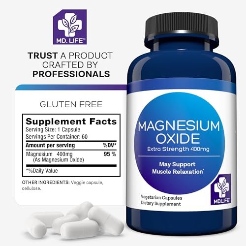 MD. Life Magnesiumoxid 400 mg Kapseln – Hochdosiertes Magnesium für Beinkrämpfe, Schlaf & Gefäßgesundheit – 60 Kapseln – Non-GMO für Frauen