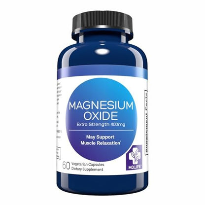 MD. Life Magnesiumoxid 400 mg Kapseln – Hochdosiertes Magnesium für Beinkrämpfe, Schlaf & Gefäßgesundheit – 60 Kapseln – Non-GMO für Frauen
