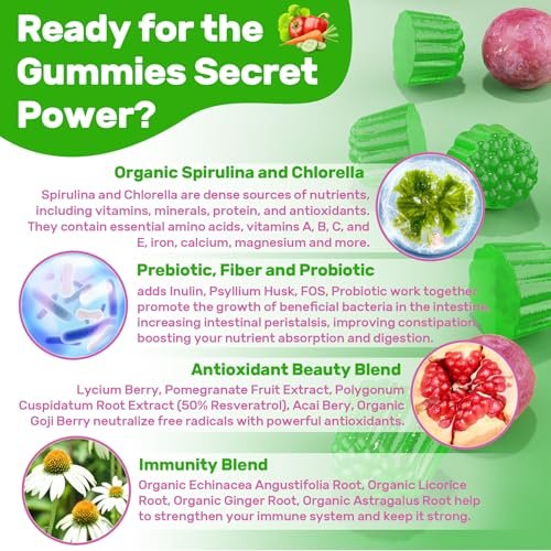 Super Greens Gummies – Spirulina, Chlorella, Präbiotika & Probiotika für Verdauung, Immunsystem & Energie (60 Stück)