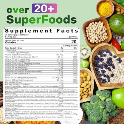 Super Greens Gummies – Spirulina, Chlorella, Präbiotika & Probiotika für Verdauung, Immunsystem & Energie (60 Stück)