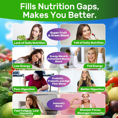 Super Greens Gummies – Spirulina, Chlorella, Präbiotika & Probiotika für Verdauung, Immunsystem & Energie (60 Stück)