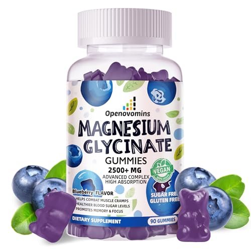Magnesium Glycinat Gummies 2500mg - Zuckerfrei mit Vitamin D, B6 & CoQ10 - 90 Blaubeer-Gummis für Ruhe & Schlaf
