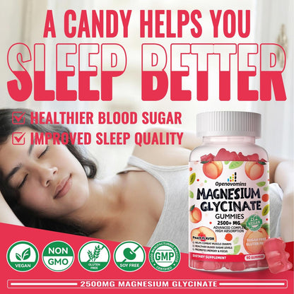 Magnesiumglycinat Gummies 2500mg – Zuckerfreies Magnesium-Kalium-Präparat mit Vitamin D, B6, CoQ10 für Ruhe und Schlaf – 90 Pfirsich-Gummis