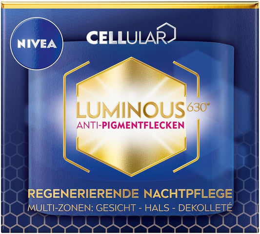 NIVEA Cellular Luminous630 Nachtcreme – Anti-Pigment Gesichtspflege mit Hyaluronsäure & patentiertem Luminous630® Komplex, 50 ml