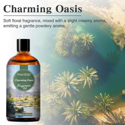 PHATOIL Charming Oasis Duftöl für Aromatherapie, 3,38 Fl. Oz Diffusoröl für Zuhause, Ideal für Aromatherapie, Luftbefeuchter, Yoga, DIY Kerzen- und Seifenherstellung - 100 ml