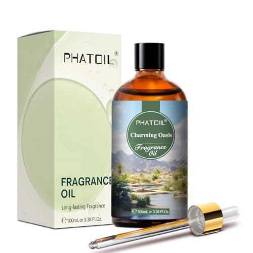 PHATOIL Charming Oasis Duftöl für Aromatherapie, 3,38 Fl. Oz Diffusoröl für Zuhause, Ideal für Aromatherapie, Luftbefeuchter, Yoga, DIY Kerzen- und Seifenherstellung - 100 ml