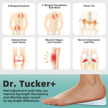 Dr.Tucker+ Fersenerhöhungen für Schuhe, 4-fach verstellbar, orthopädische Einlagen bei Beinlängendifferenz, 1/8" 1/4" 3/8" 1/2" (1 Paar, Größe S)