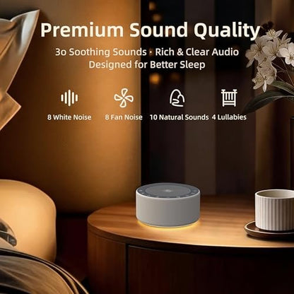 Kipcush Weißes Rauschen Maschine - Sanfte, nicht blendende Nachtlampe, 30 beruhigende Klänge, 8 Farben Licht, max. 8-Stunden-Timer für Baby & Erwachsene (1 Grau, Standard)