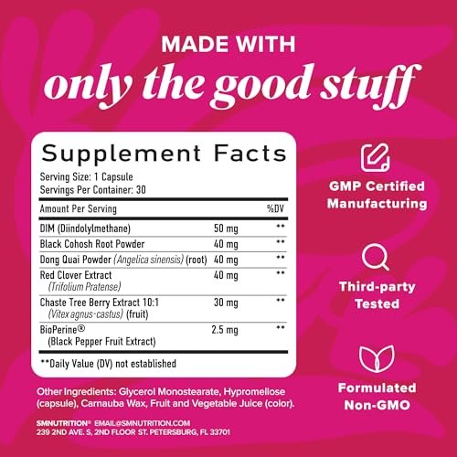 Wechseljahre Vitamine Perlen mit Traubensilberkerze, Rotklee & mehr | Hitzewallungen, Nachtschweiß & Stimmungsunterstützung | Nahrungsergänzung für Frauen mit Dong Quai, Mönchspfeffer & DIM | Non-GMO 30 Stück