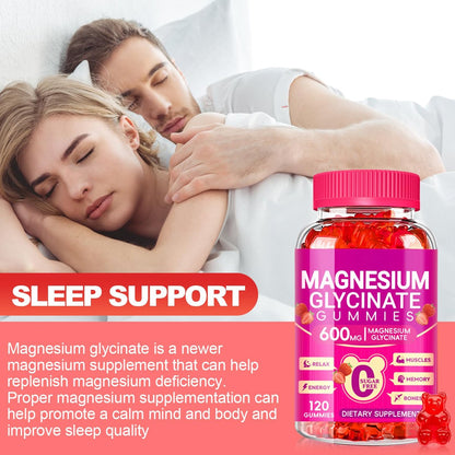 Magnesium Glycinat Gummibärchen 600mg – Zuckerfrei, mit Kalium, Vitamin D, B6 & CoQ10 – 120 Stück (60 Tage Vorrat)