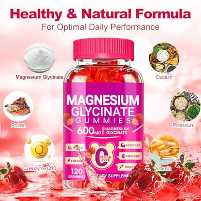 Magnesium Glycinat Gummibärchen 600mg – Zuckerfrei, mit Kalium, Vitamin D, B6 & CoQ10 – 120 Stück (60 Tage Vorrat)