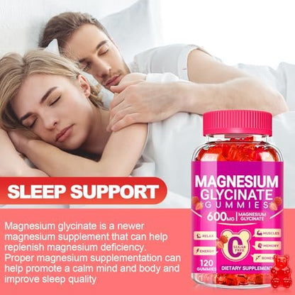 Magnesium Glycinat Gummibärchen 600mg – Zuckerfrei, mit Kalium, Vitamin D, B6 & CoQ10 – 120 Stück (60 Tage Vorrat)