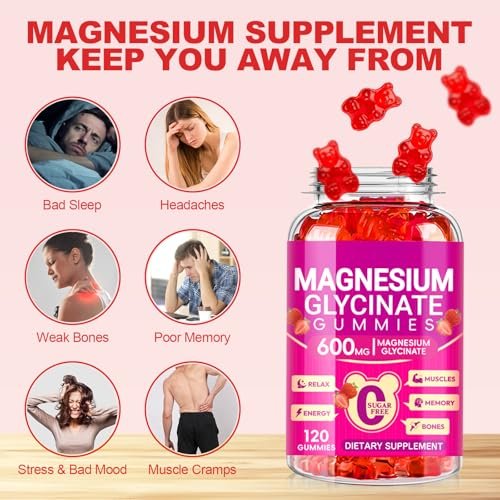 Magnesium Glycinat Gummibärchen 600mg – Zuckerfrei, mit Kalium, Vitamin D, B6 & CoQ10 – 120 Stück (60 Tage Vorrat)